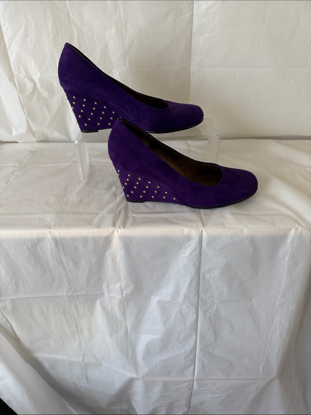 AEROSOLES Purple Suede Studded Wedge Pumps